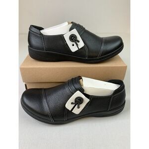 Clarks Womens‎ Cheyn Madi Flats Black Round-Toe Leather Slip-On Shoes Sz 10M NEW